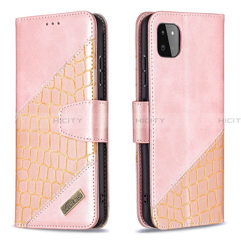 Custodia Portafoglio In Pelle Cover con Supporto B03F per Samsung Galaxy A22 5G Oro Rosa