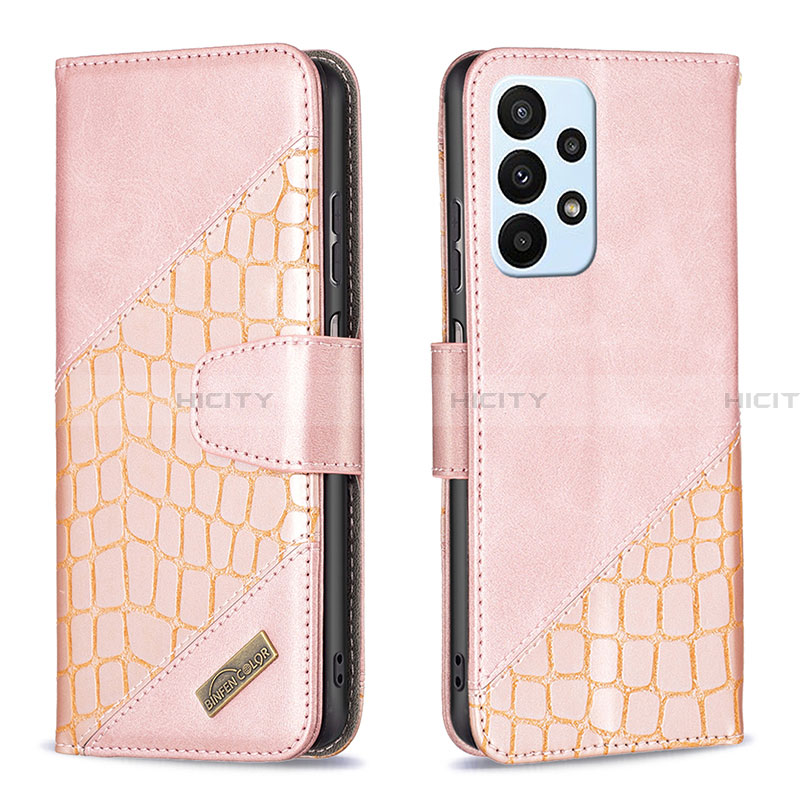 Custodia Portafoglio In Pelle Cover con Supporto B03F per Samsung Galaxy A23 4G Oro Rosa