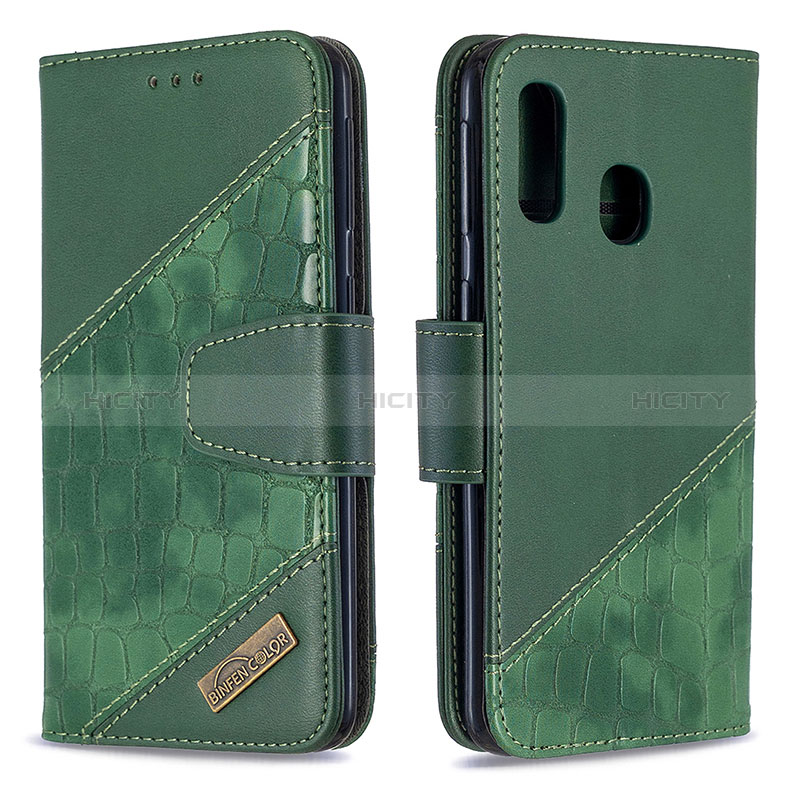 Custodia Portafoglio In Pelle Cover con Supporto B03F per Samsung Galaxy A40 Verde