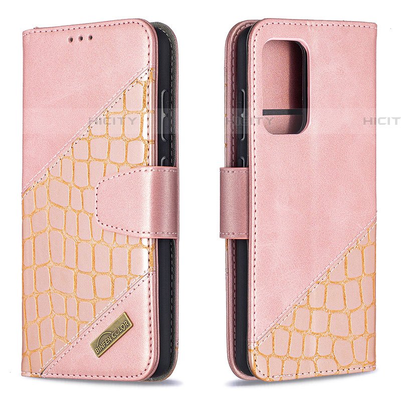 Custodia Portafoglio In Pelle Cover con Supporto B03F per Samsung Galaxy A52 5G Oro Rosa