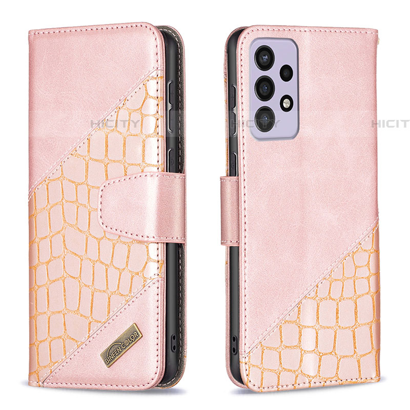 Custodia Portafoglio In Pelle Cover con Supporto B03F per Samsung Galaxy A73 5G Oro Rosa