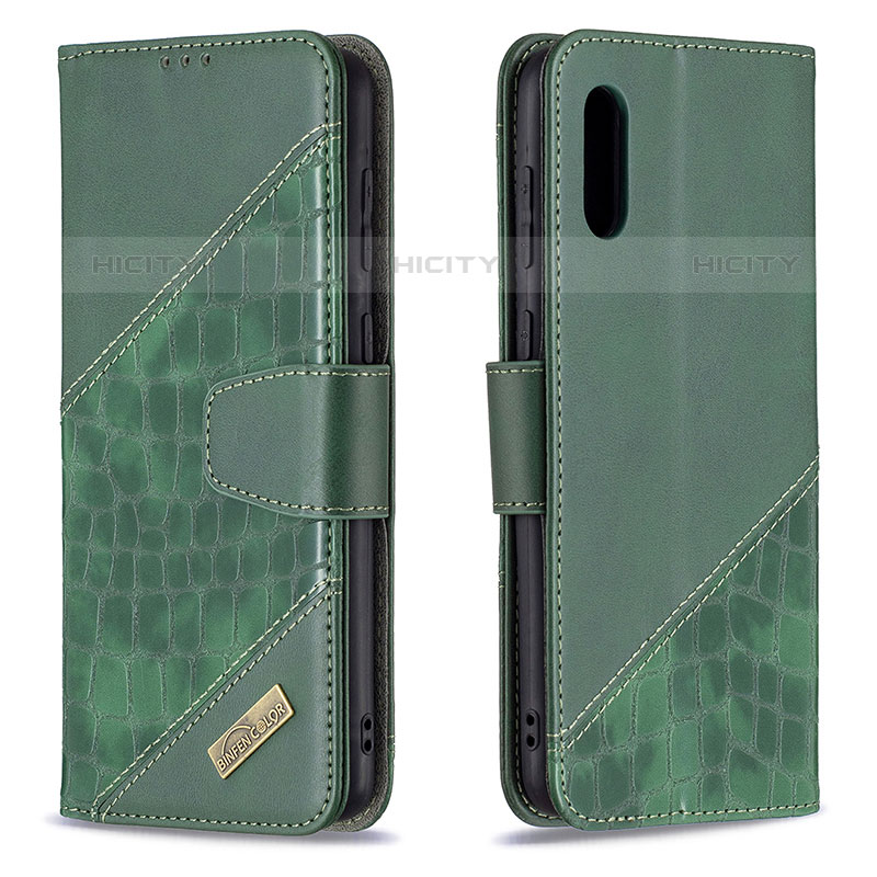 Custodia Portafoglio In Pelle Cover con Supporto B03F per Samsung Galaxy M02 Verde