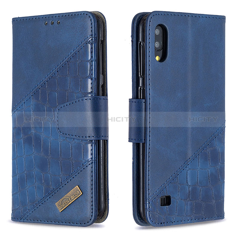 Custodia Portafoglio In Pelle Cover con Supporto B03F per Samsung Galaxy M10 Blu