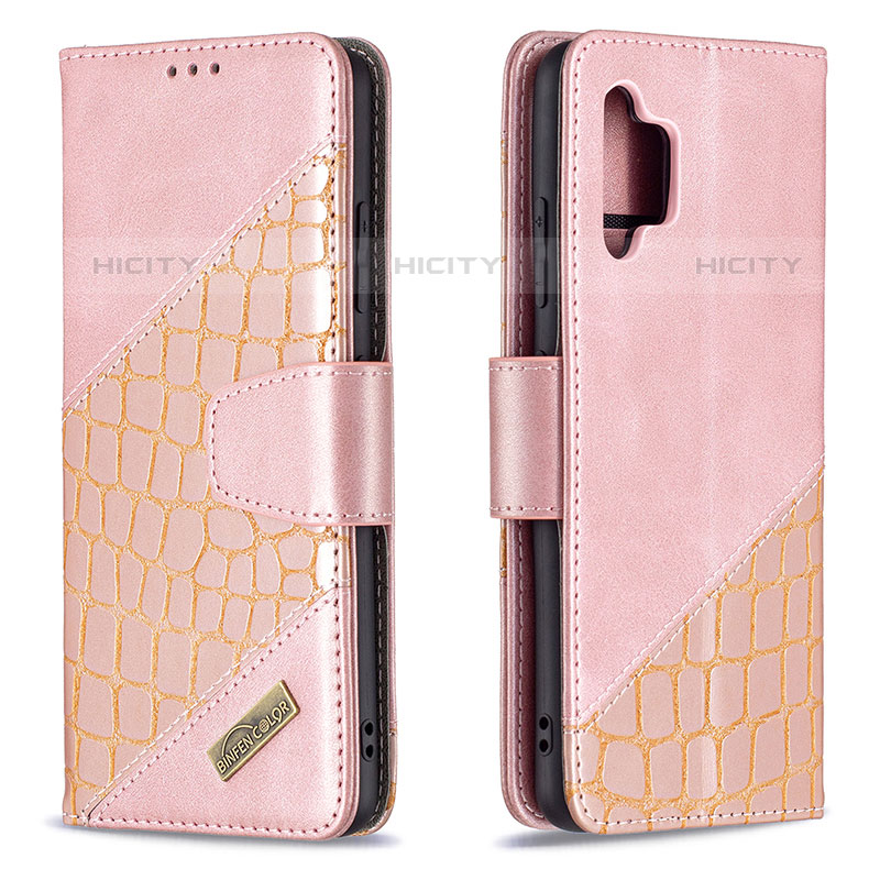 Custodia Portafoglio In Pelle Cover con Supporto B03F per Samsung Galaxy M32 5G Oro Rosa