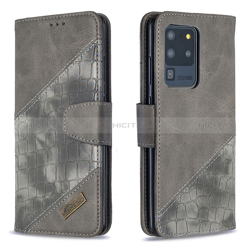 Custodia Portafoglio In Pelle Cover con Supporto B03F per Samsung Galaxy S20 Ultra 5G Grigio Scuro