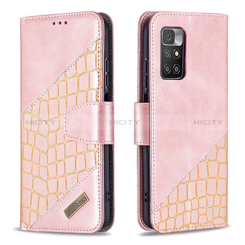 Custodia Portafoglio In Pelle Cover con Supporto B03F per Xiaomi Redmi 10 (2022) Oro Rosa