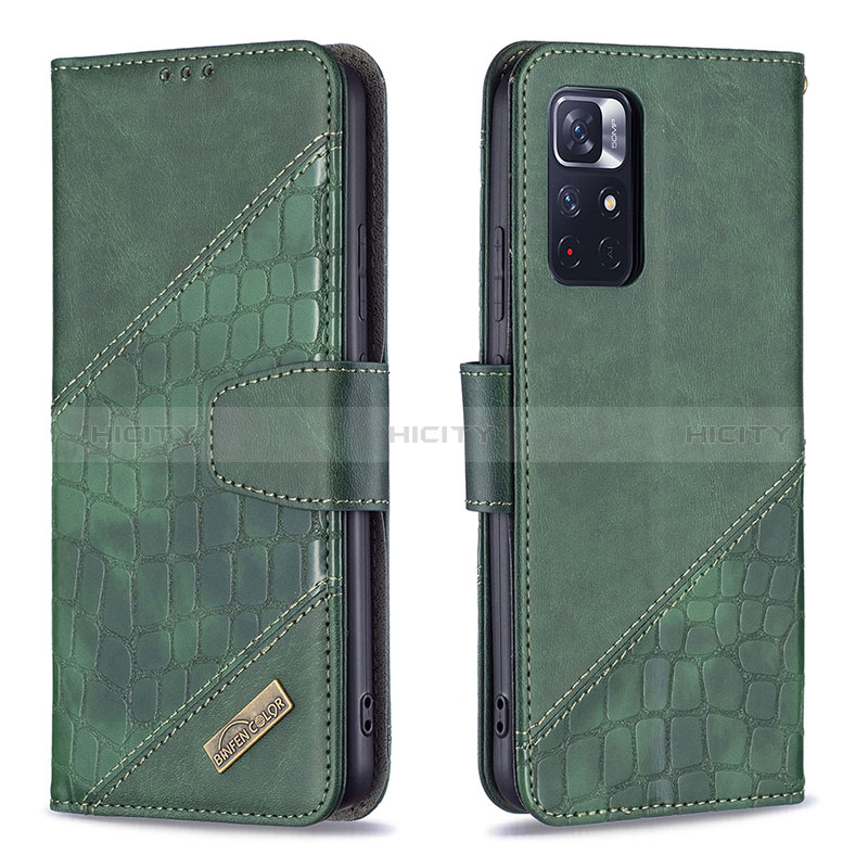 Custodia Portafoglio In Pelle Cover con Supporto B03F per Xiaomi Redmi Note 11S 5G Verde