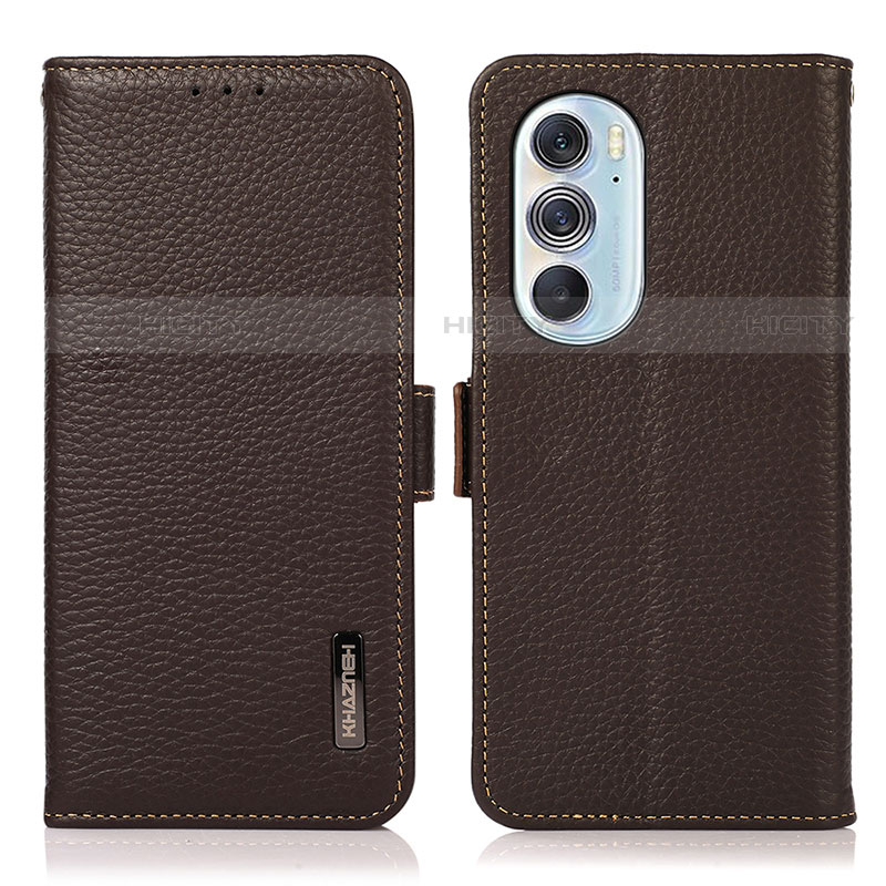 Custodia Portafoglio In Pelle Cover con Supporto B03H per Motorola Moto Edge X30 5G Marrone