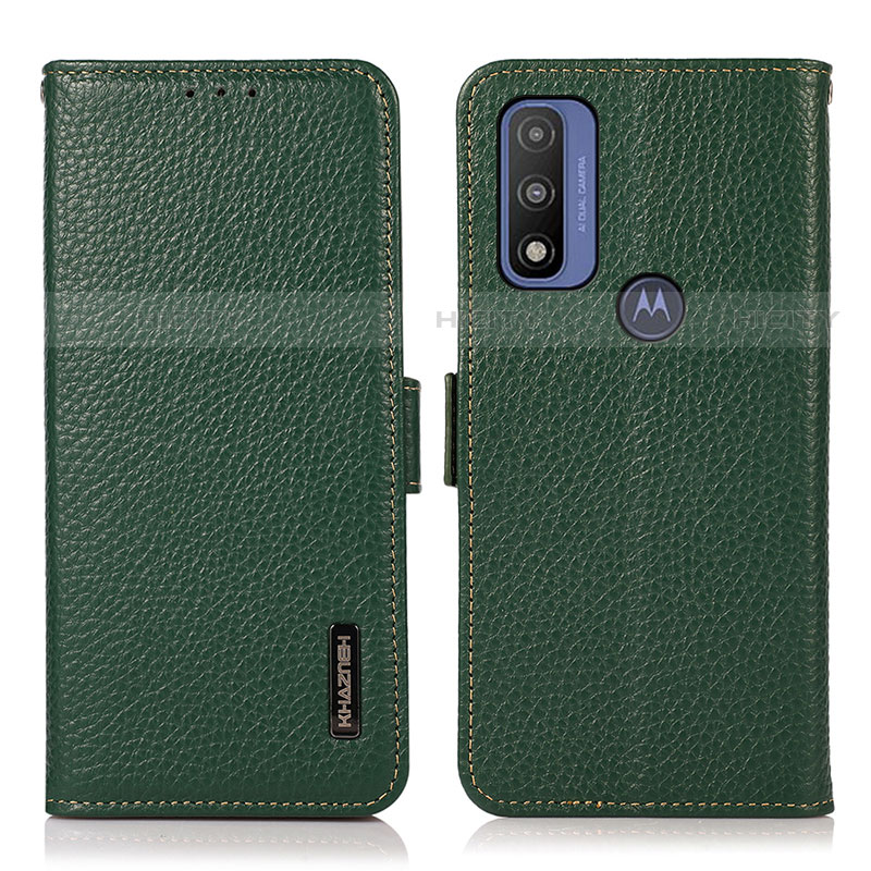 Custodia Portafoglio In Pelle Cover con Supporto B03H per Motorola Moto G Pure Verde