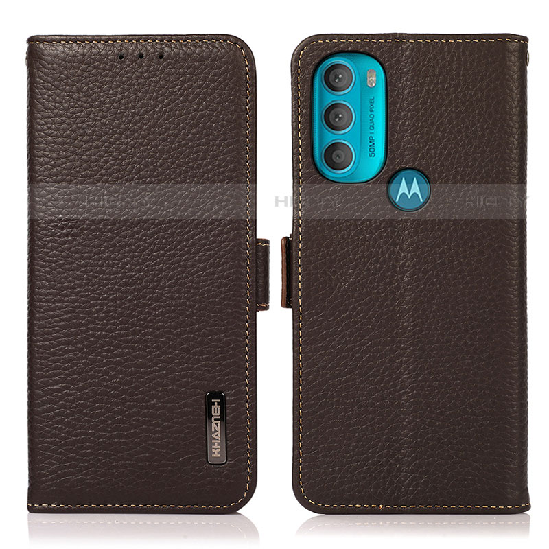 Custodia Portafoglio In Pelle Cover con Supporto B03H per Motorola Moto G71 5G Marrone