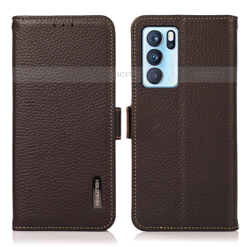 Custodia Portafoglio In Pelle Cover con Supporto B03H per Oppo Reno6 Pro 5G India Marrone