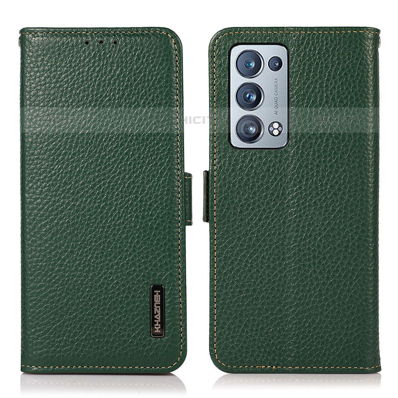 Custodia Portafoglio In Pelle Cover con Supporto B03H per Oppo Reno6 Pro+ Plus 5G Verde