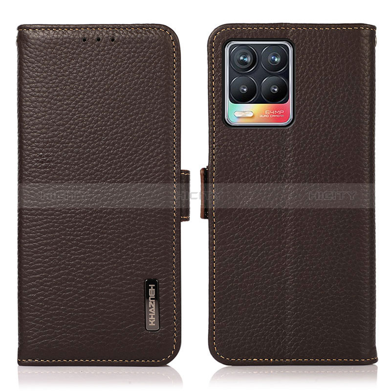 Custodia Portafoglio In Pelle Cover con Supporto B03H per Realme 8 Pro Marrone