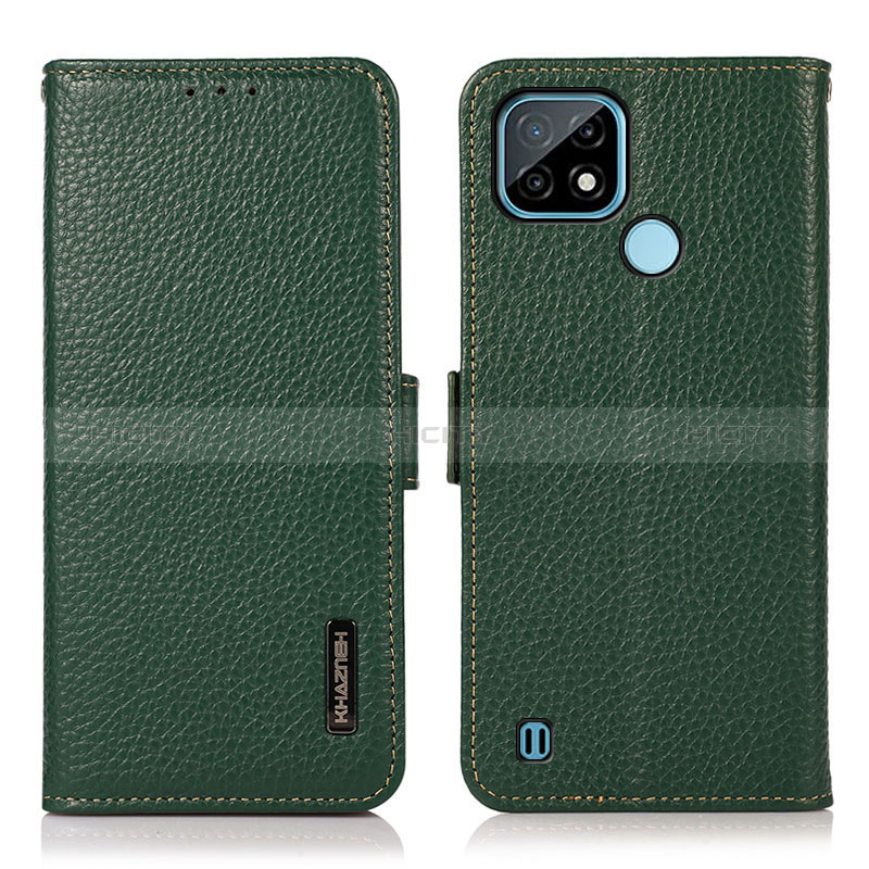 Custodia Portafoglio In Pelle Cover con Supporto B03H per Realme C21 Verde