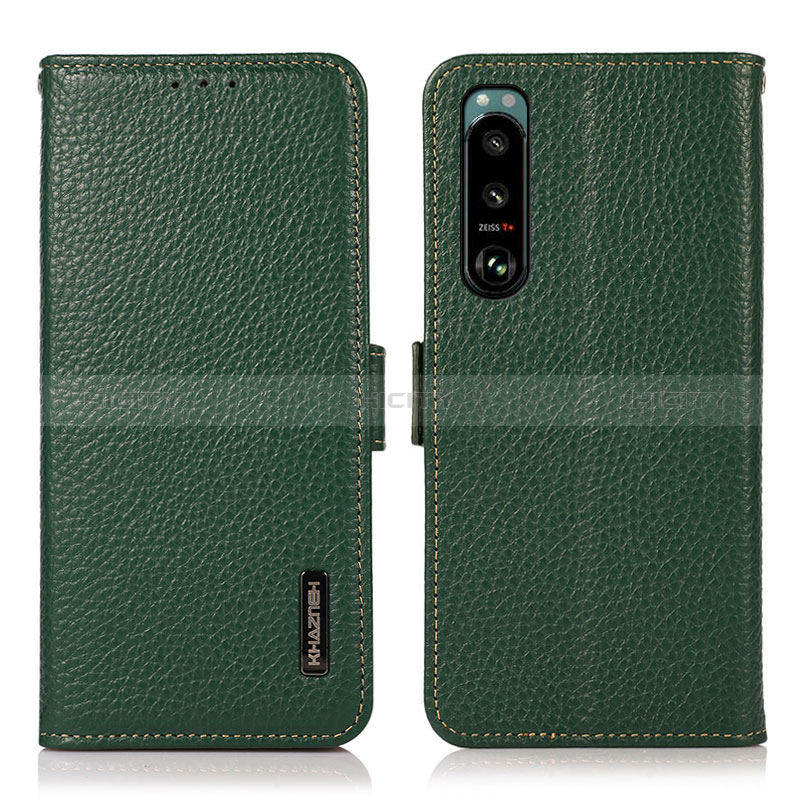 Custodia Portafoglio In Pelle Cover con Supporto B03H per Sony Xperia 5 III SO-53B Verde