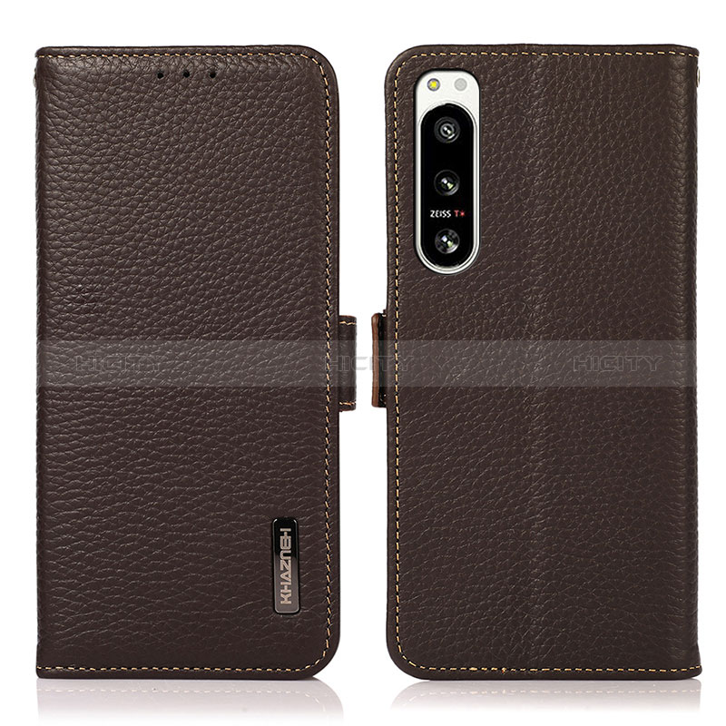 Custodia Portafoglio In Pelle Cover con Supporto B03H per Sony Xperia 5 IV Marrone