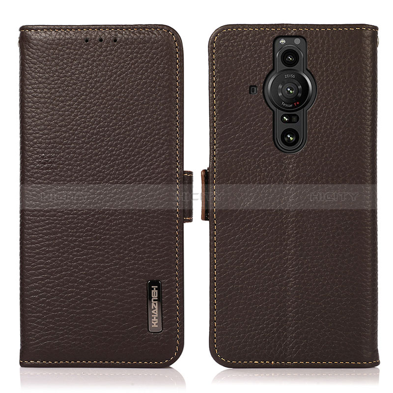 Custodia Portafoglio In Pelle Cover con Supporto B03H per Sony Xperia PRO-I Marrone