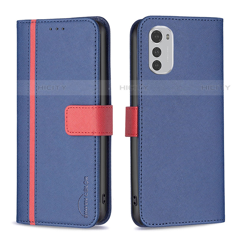 Custodia Portafoglio In Pelle Cover con Supporto B04F per Motorola Moto E32s Blu