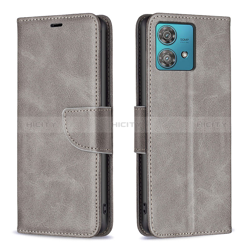 Custodia Portafoglio In Pelle Cover con Supporto B04F per Motorola Moto Edge 40 Neo 5G Grigio