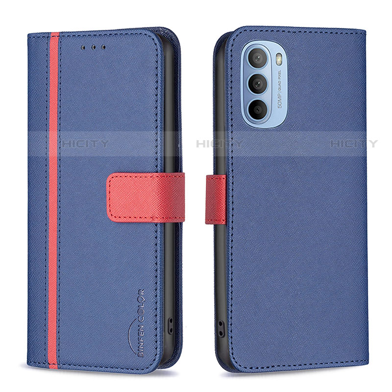 Custodia Portafoglio In Pelle Cover con Supporto B04F per Motorola Moto G31 Blu