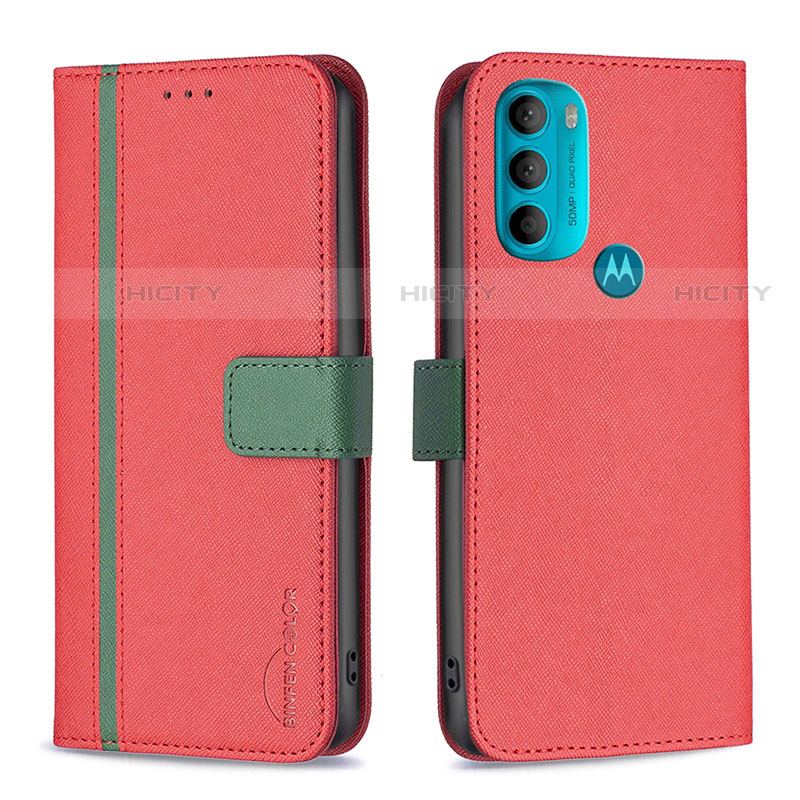 Custodia Portafoglio In Pelle Cover con Supporto B04F per Motorola Moto G71 5G Rosso