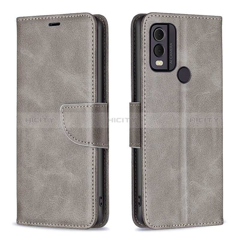 Custodia Portafoglio In Pelle Cover con Supporto B04F per Nokia C22 Grigio