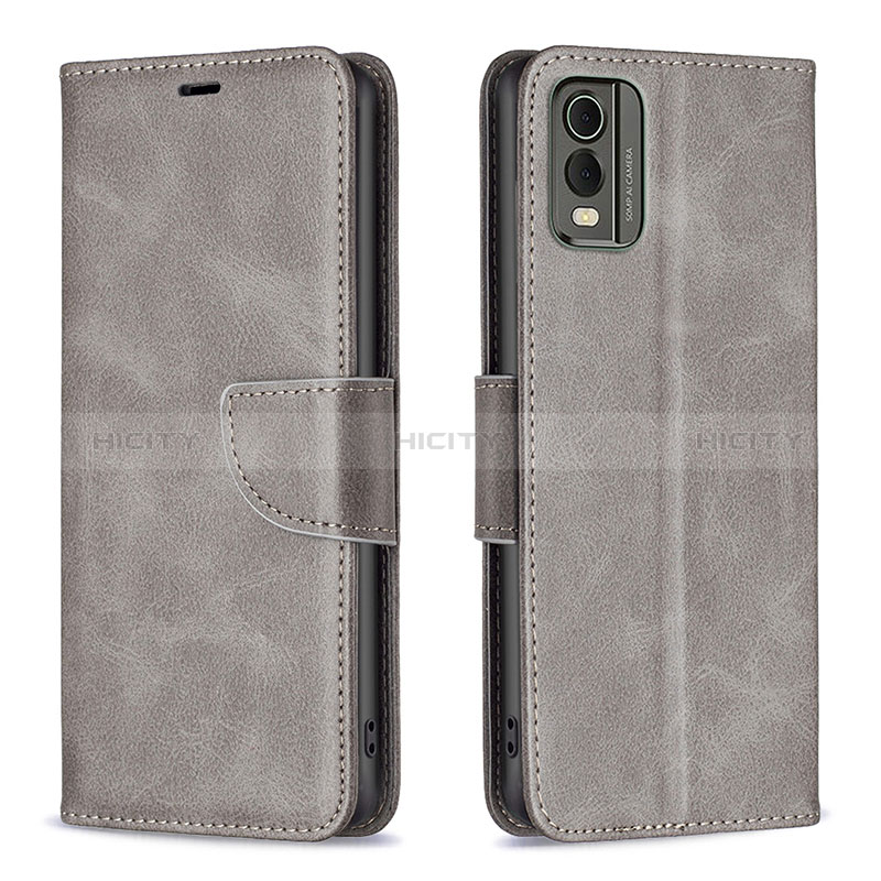 Custodia Portafoglio In Pelle Cover con Supporto B04F per Nokia C32 Grigio