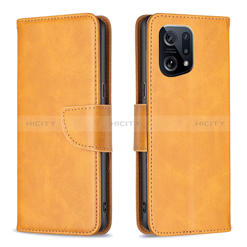 Custodia Portafoglio In Pelle Cover con Supporto B04F per Oppo Find X5 5G Marrone Chiaro