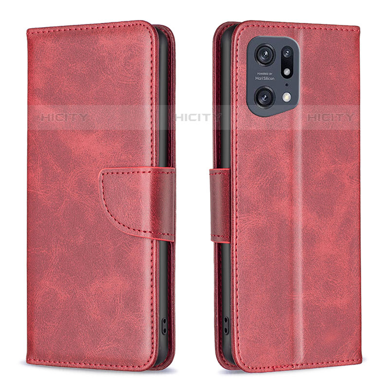 Custodia Portafoglio In Pelle Cover con Supporto B04F per Oppo Find X5 Pro 5G Rosso