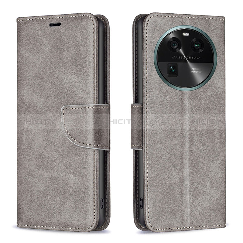 Custodia Portafoglio In Pelle Cover con Supporto B04F per Oppo Find X6 Pro 5G Grigio