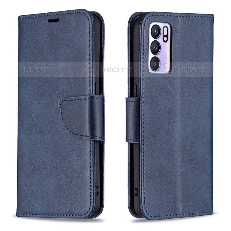 Custodia Portafoglio In Pelle Cover con Supporto B04F per Oppo Reno6 5G Blu