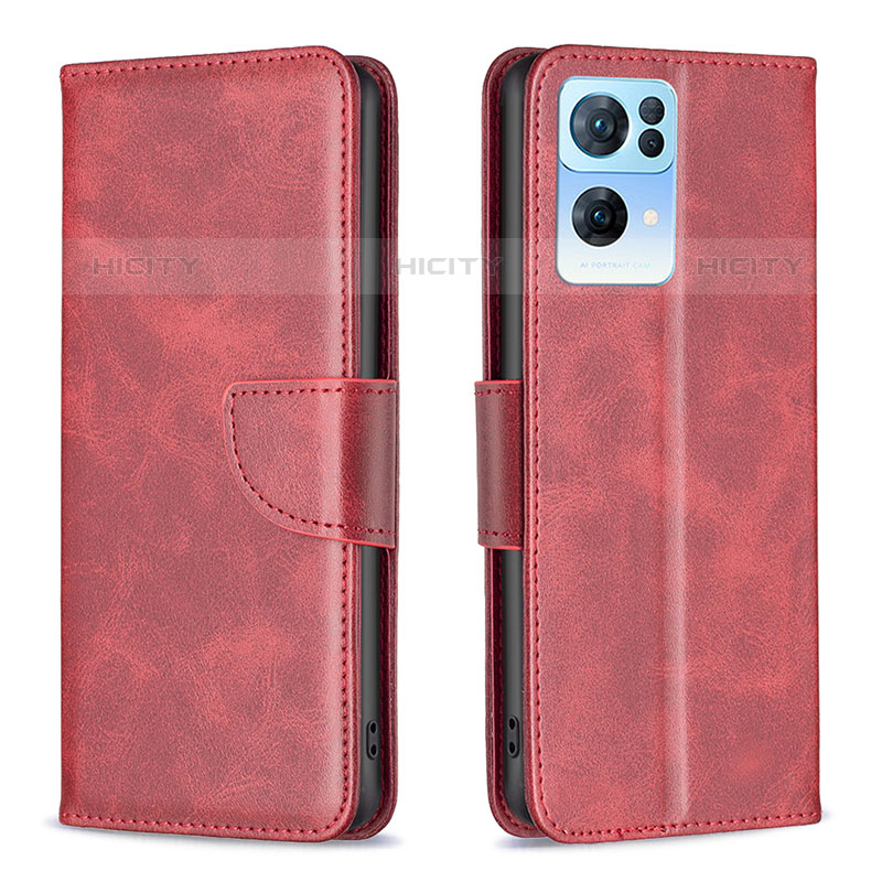 Custodia Portafoglio In Pelle Cover con Supporto B04F per Oppo Reno7 Pro 5G Rosso