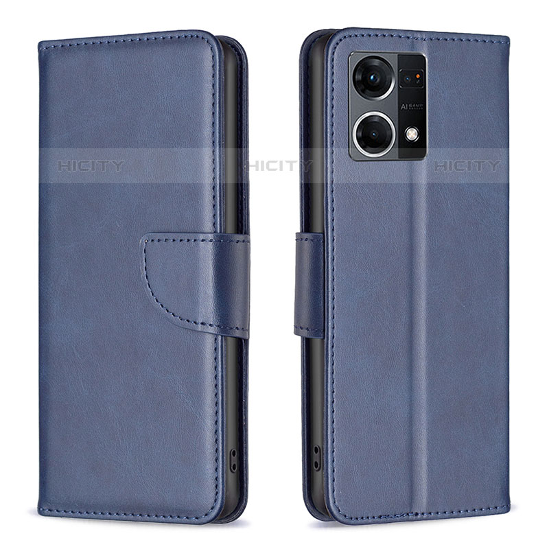 Custodia Portafoglio In Pelle Cover con Supporto B04F per Oppo Reno8 4G Blu