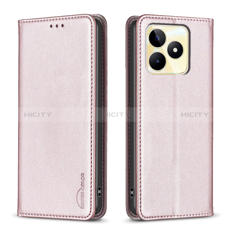 Custodia Portafoglio In Pelle Cover con Supporto B04F per Realme C51 Rosa