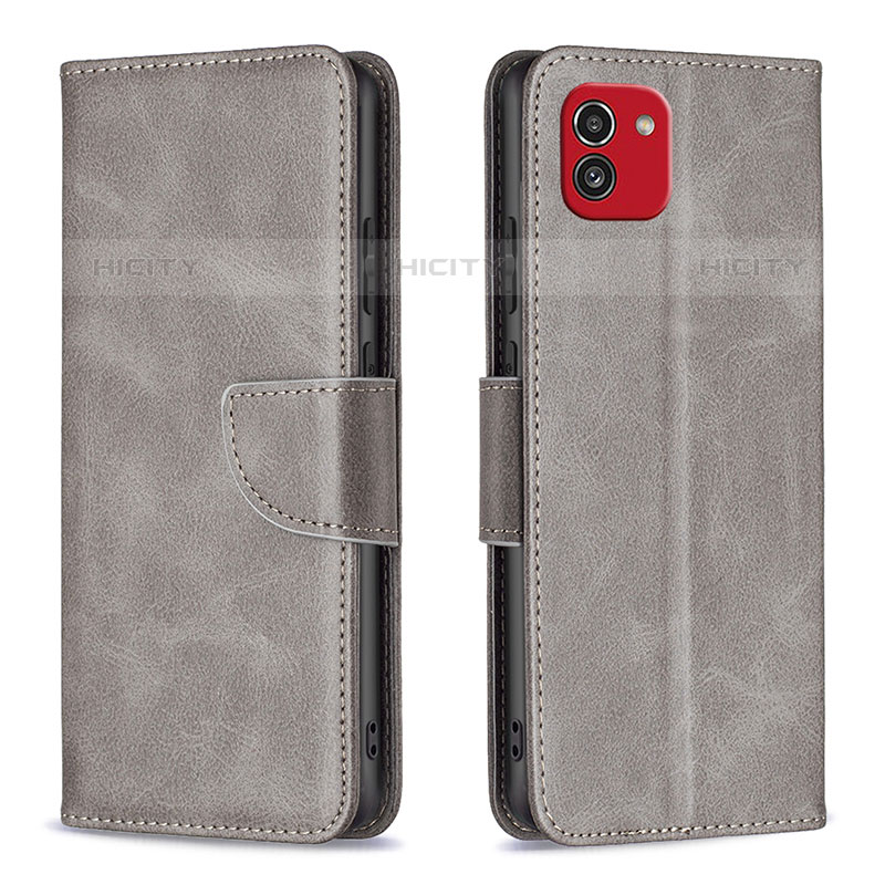 Custodia Portafoglio In Pelle Cover con Supporto B04F per Samsung Galaxy A03 Grigio