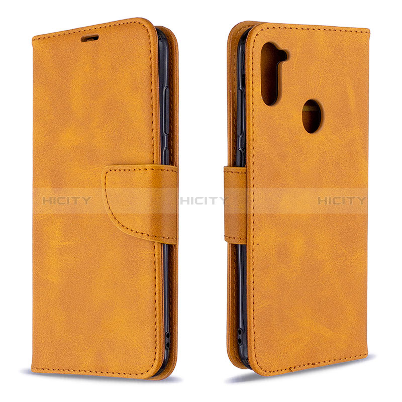 Custodia Portafoglio In Pelle Cover con Supporto B04F per Samsung Galaxy A11 Marrone Chiaro