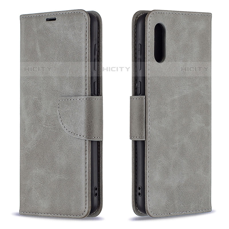 Custodia Portafoglio In Pelle Cover con Supporto B04F per Samsung Galaxy M02 Grigio