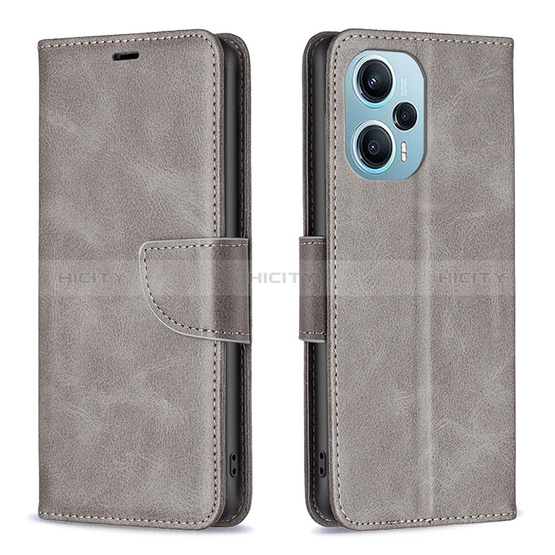 Custodia Portafoglio In Pelle Cover con Supporto B04F per Xiaomi Poco F5 5G Grigio