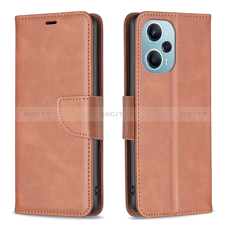 Custodia Portafoglio In Pelle Cover con Supporto B04F per Xiaomi Poco F5 5G Marrone