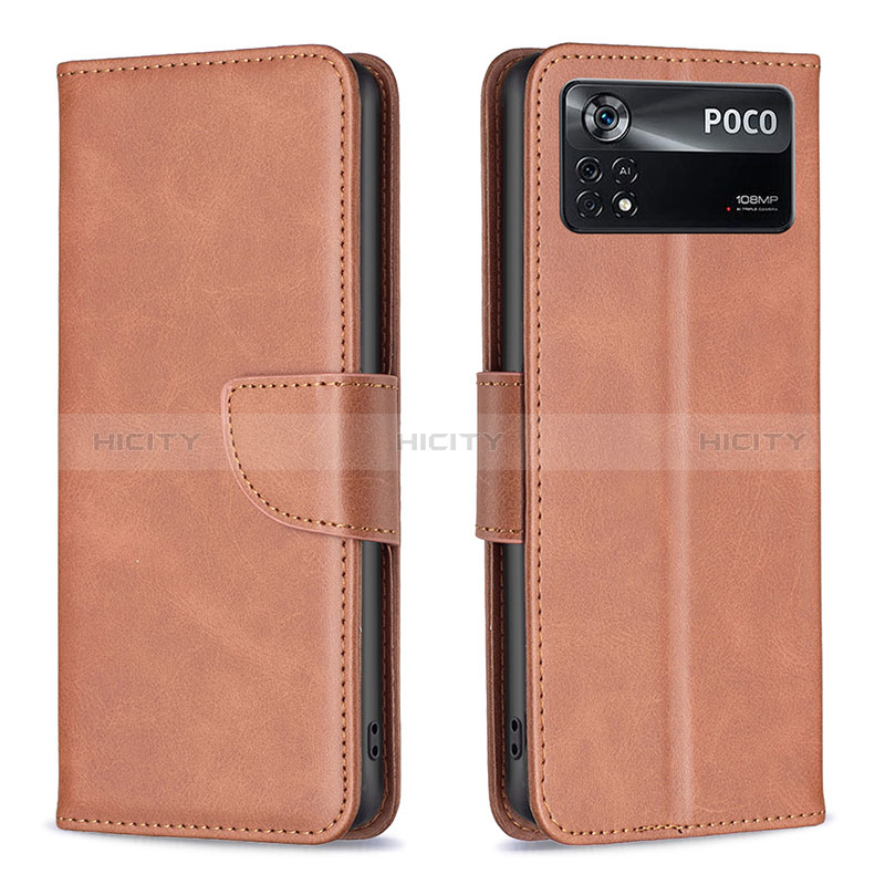 Custodia Portafoglio In Pelle Cover con Supporto B04F per Xiaomi Poco X4 Pro 5G Marrone