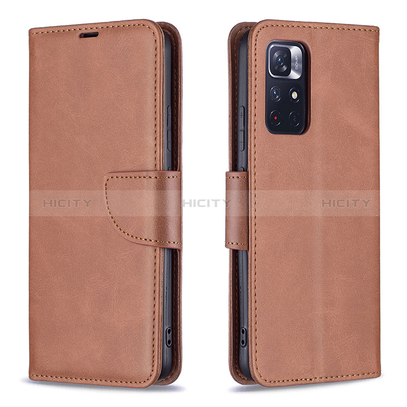 Custodia Portafoglio In Pelle Cover con Supporto B04F per Xiaomi Redmi Note 11 5G Marrone