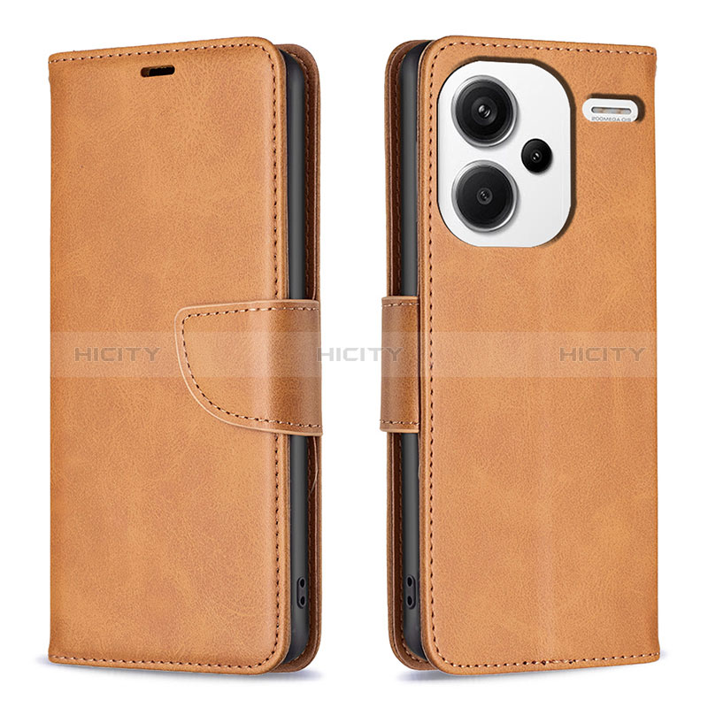 Custodia Portafoglio In Pelle Cover con Supporto B04F per Xiaomi Redmi Note 13 Pro+ Plus 5G Marrone Chiaro