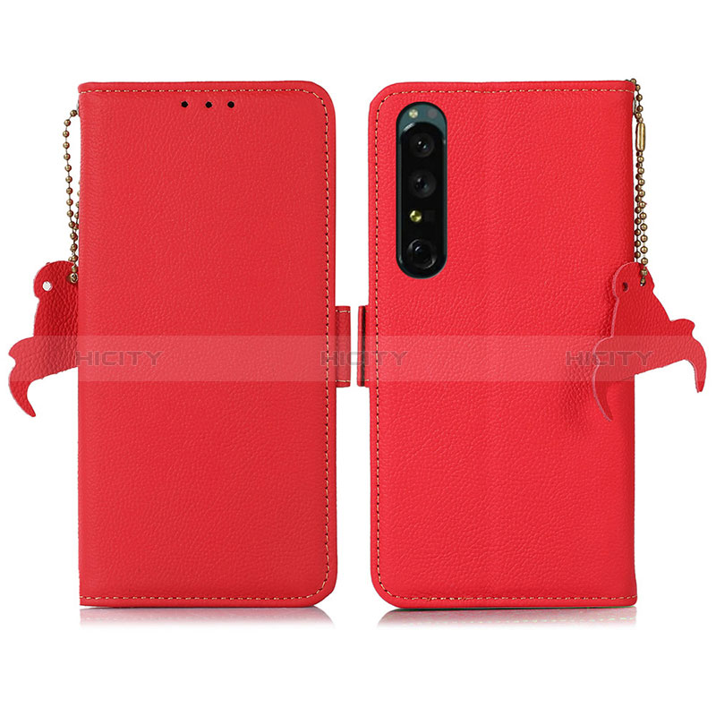 Custodia Portafoglio In Pelle Cover con Supporto B04H per Sony Xperia 1 IV Rosso