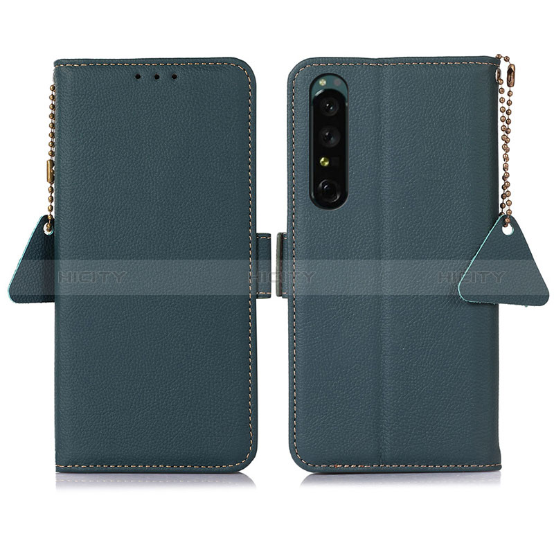 Custodia Portafoglio In Pelle Cover con Supporto B04H per Sony Xperia 1 IV Verde