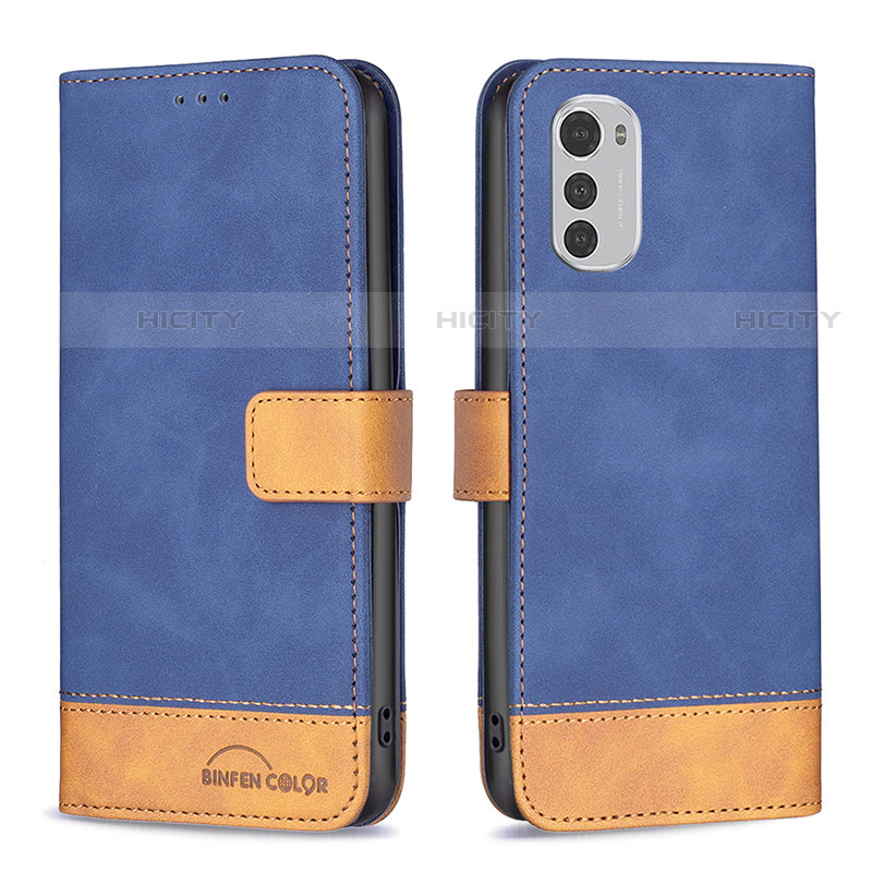 Custodia Portafoglio In Pelle Cover con Supporto B05F per Motorola Moto E32s Blu