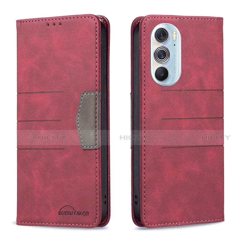 Custodia Portafoglio In Pelle Cover con Supporto B05F per Motorola Moto Edge 30 Pro 5G Rosso