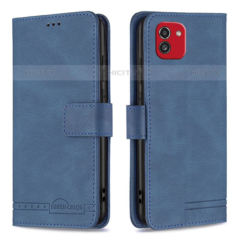 Custodia Portafoglio In Pelle Cover con Supporto B05F per Samsung Galaxy A03 Blu