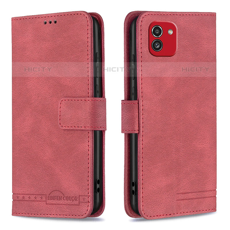 Custodia Portafoglio In Pelle Cover con Supporto B05F per Samsung Galaxy A03 Rosso