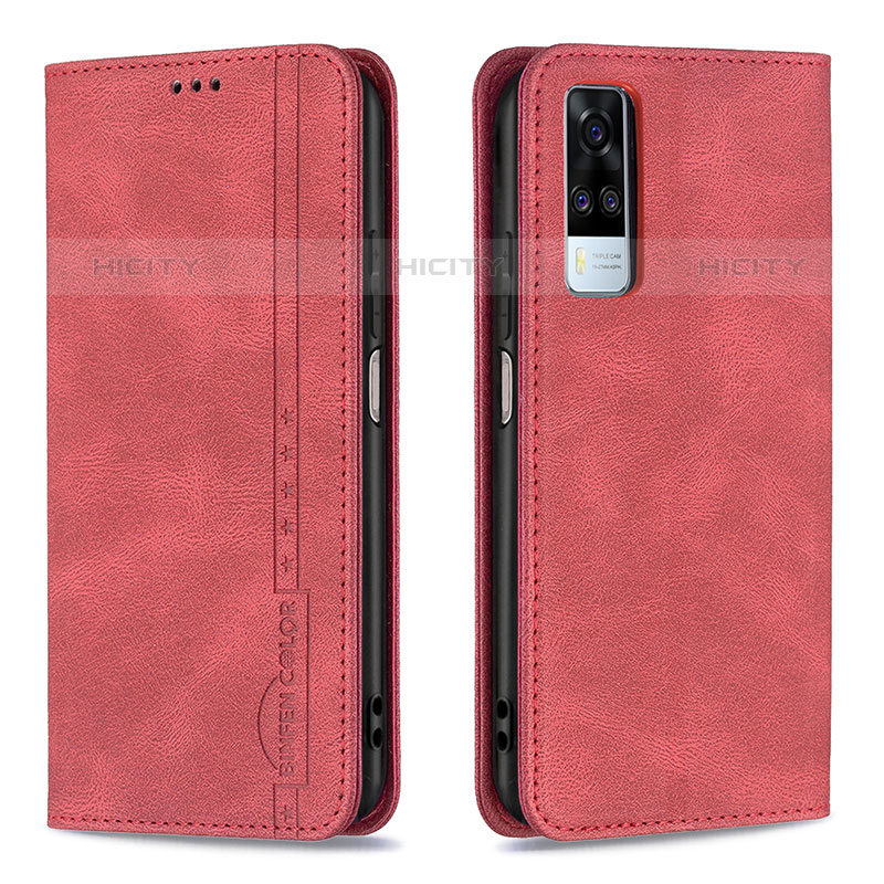 Custodia Portafoglio In Pelle Cover con Supporto B05F per Vivo Y51A Rosso