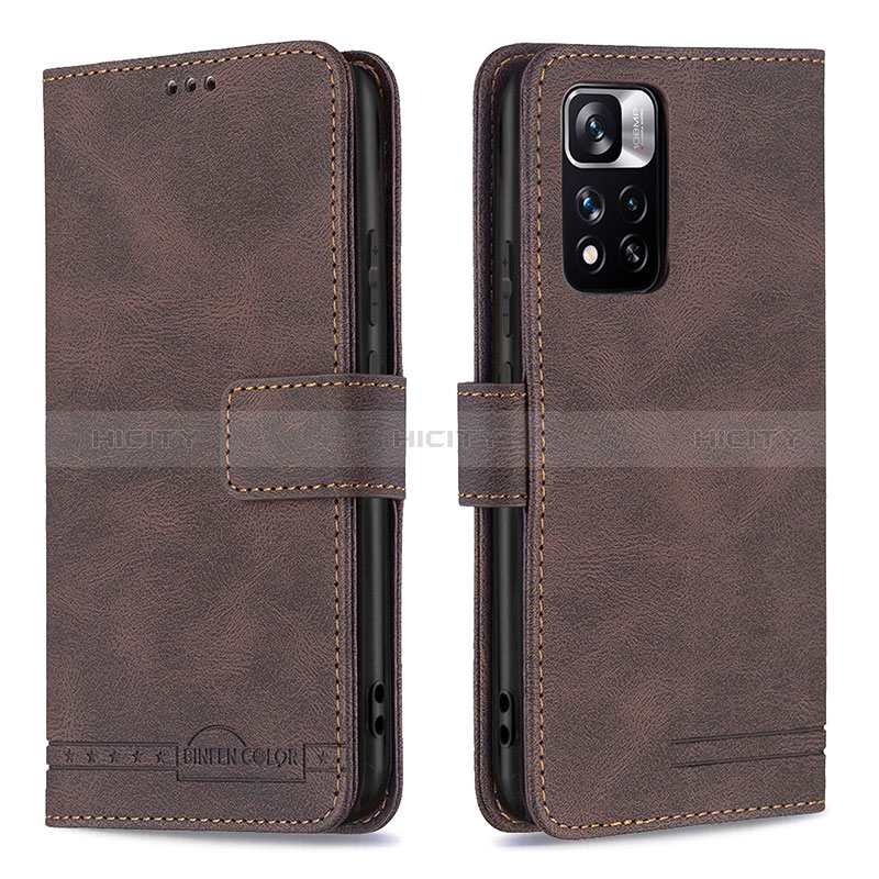 Custodia Portafoglio In Pelle Cover con Supporto B05F per Xiaomi Redmi Note 11 Pro+ Plus 5G Marrone